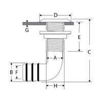 Thru-hull 90 degree with hose barb