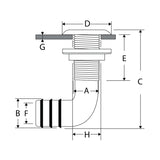 Thru-hull 90 degree with hose barb